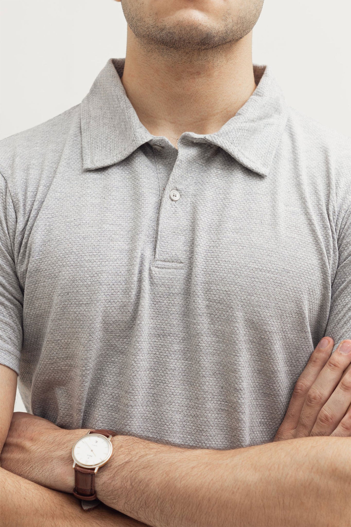 Stone Grey Popcorn Polo