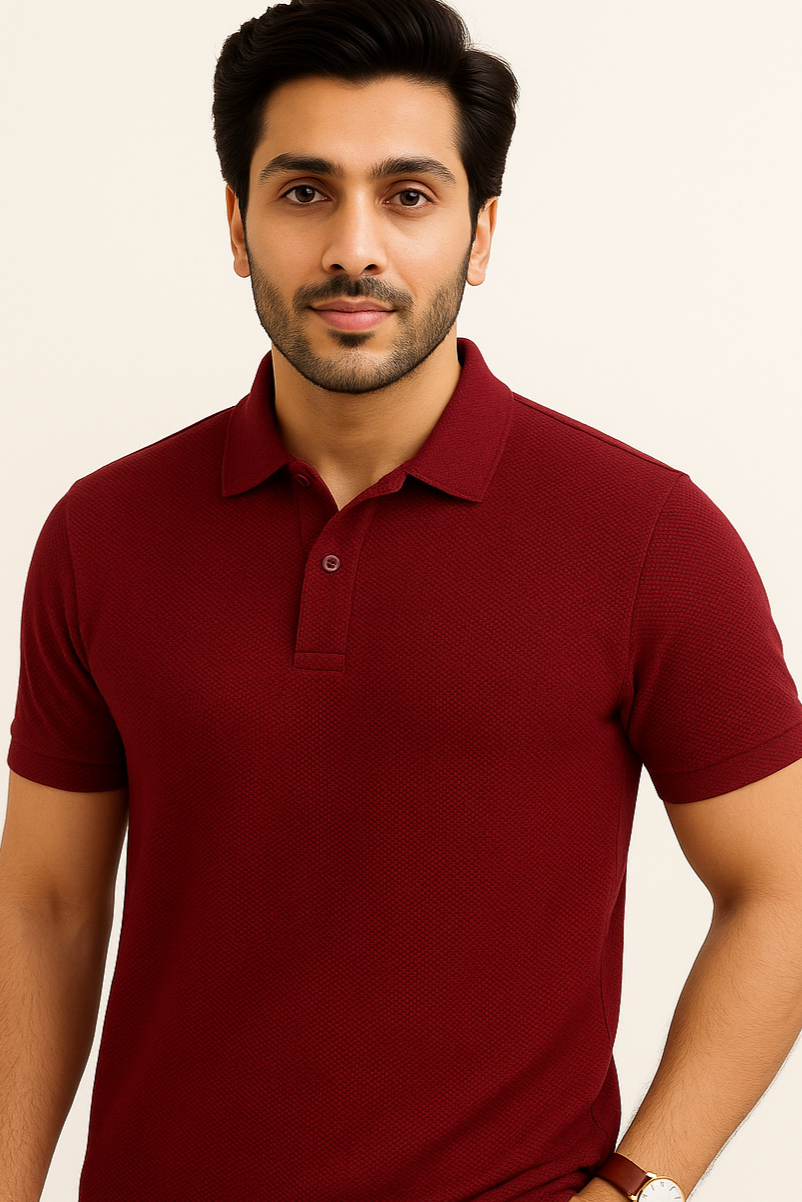 Maroon Flame Popcorn Polo