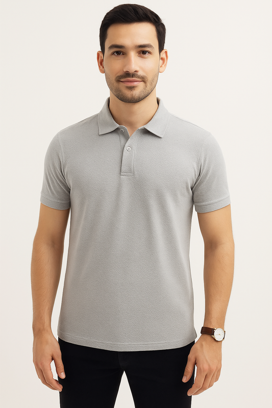 Stone Grey Popcorn Polo
