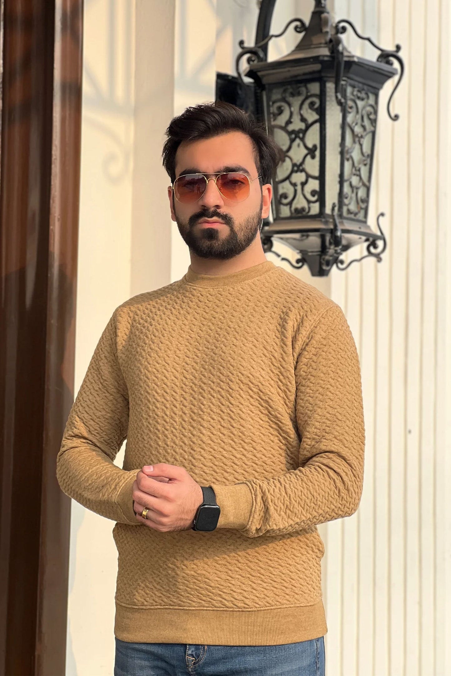 JACQUARD QUILTED MUSTARD SWEATSHIRT