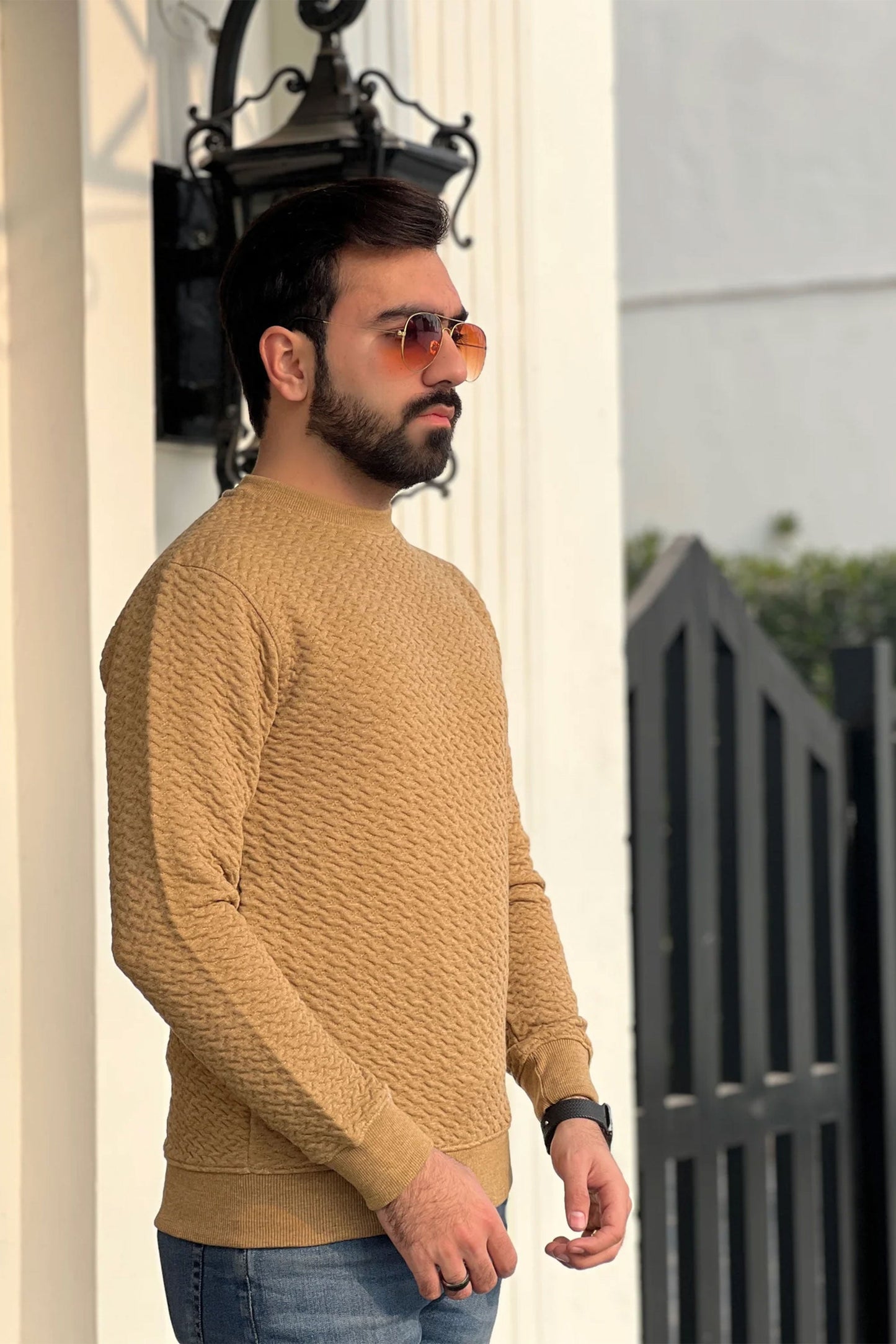 JACQUARD QUILTED MUSTARD SWEATSHIRT