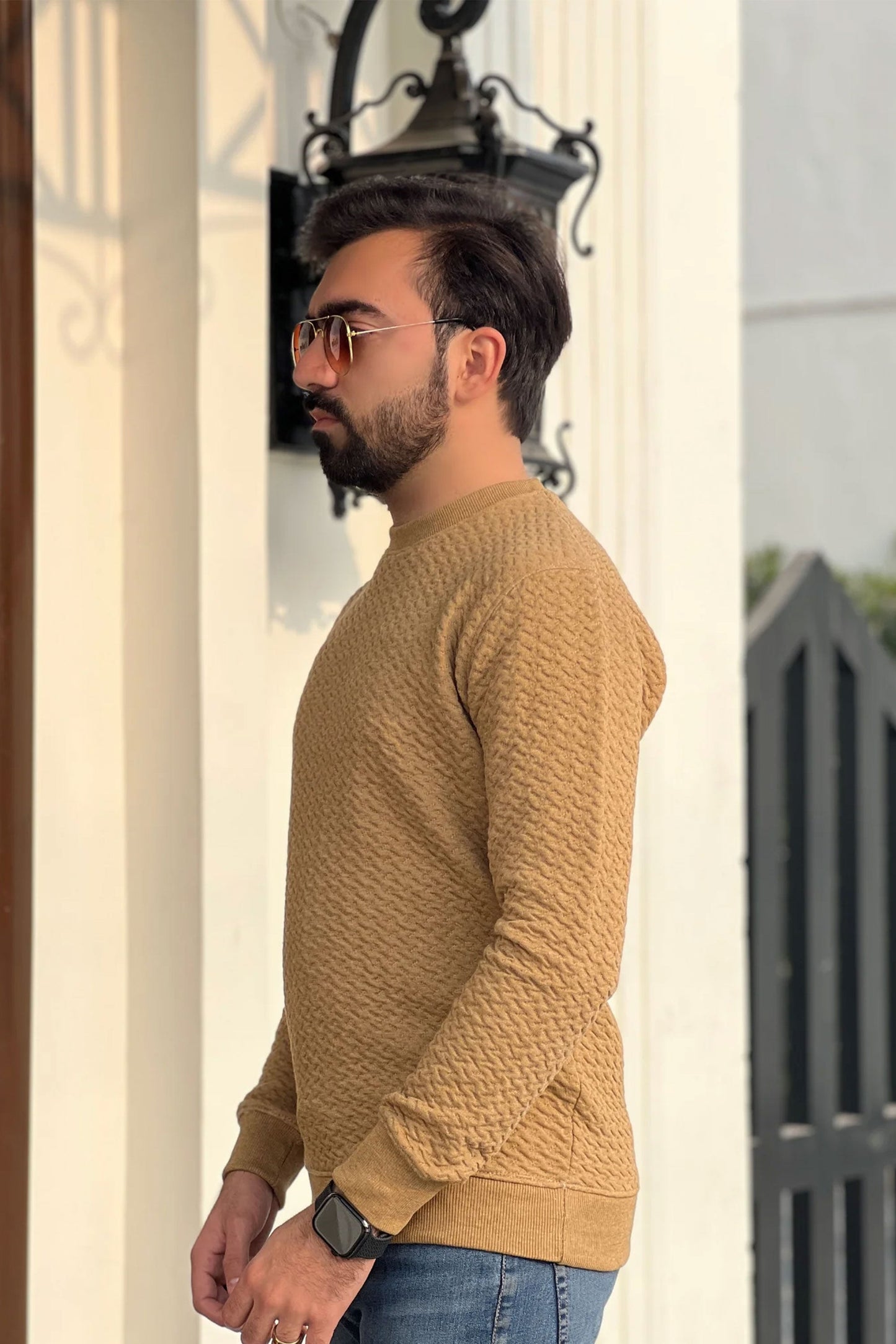 JACQUARD QUILTED MUSTARD SWEATSHIRT