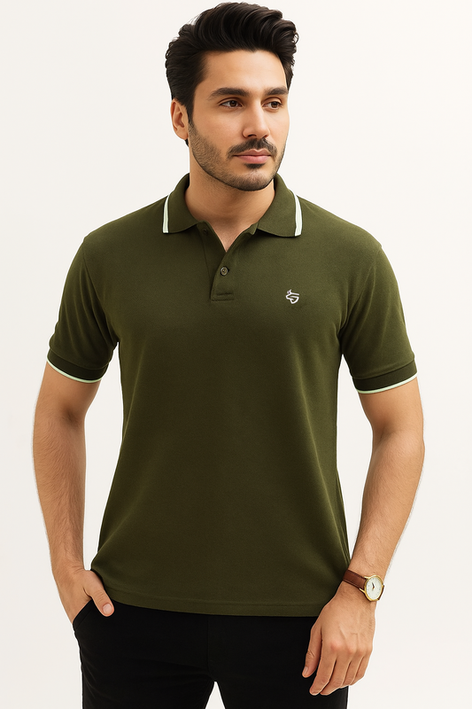 Olive Green Tipping Polo