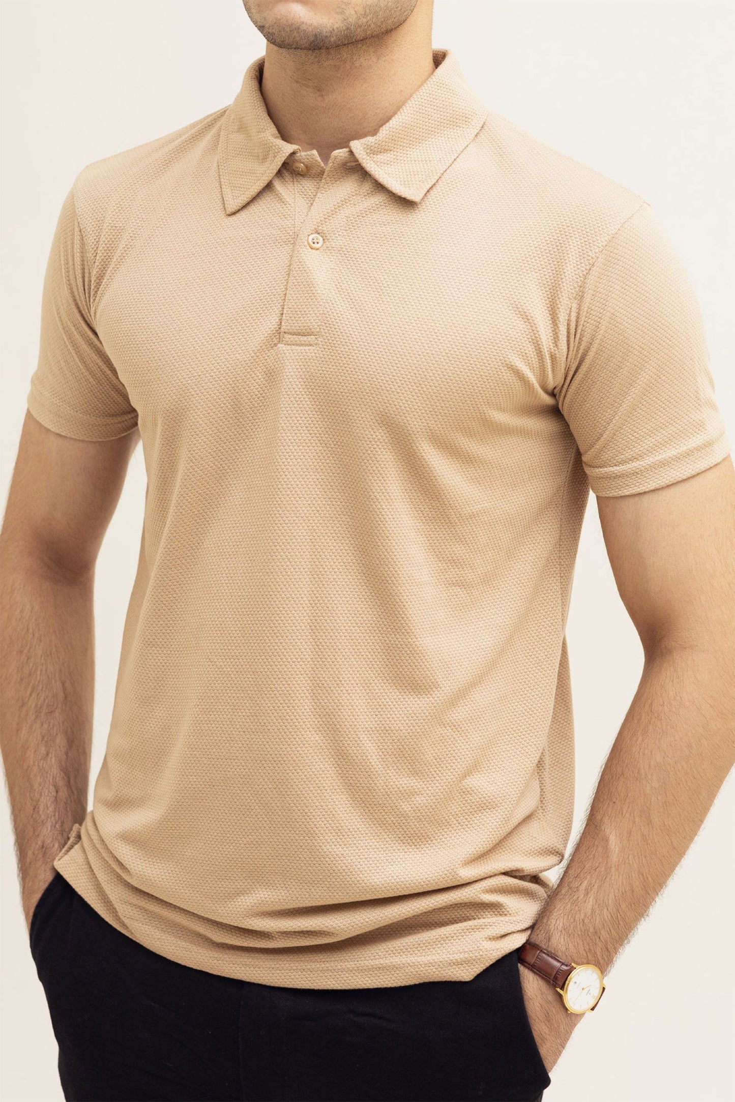 Soft Beige Popcorn Polo