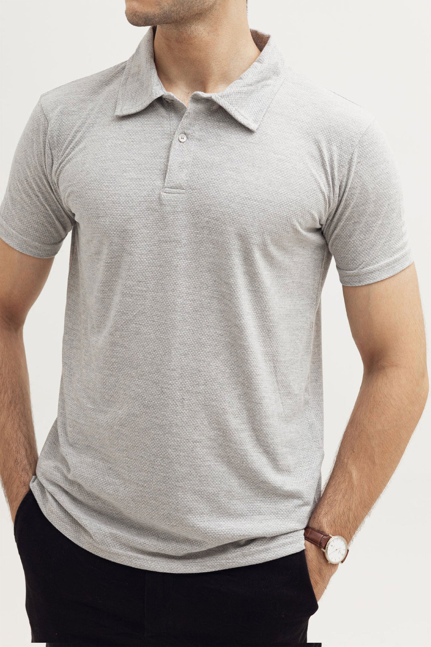 Stone Grey Popcorn Polo