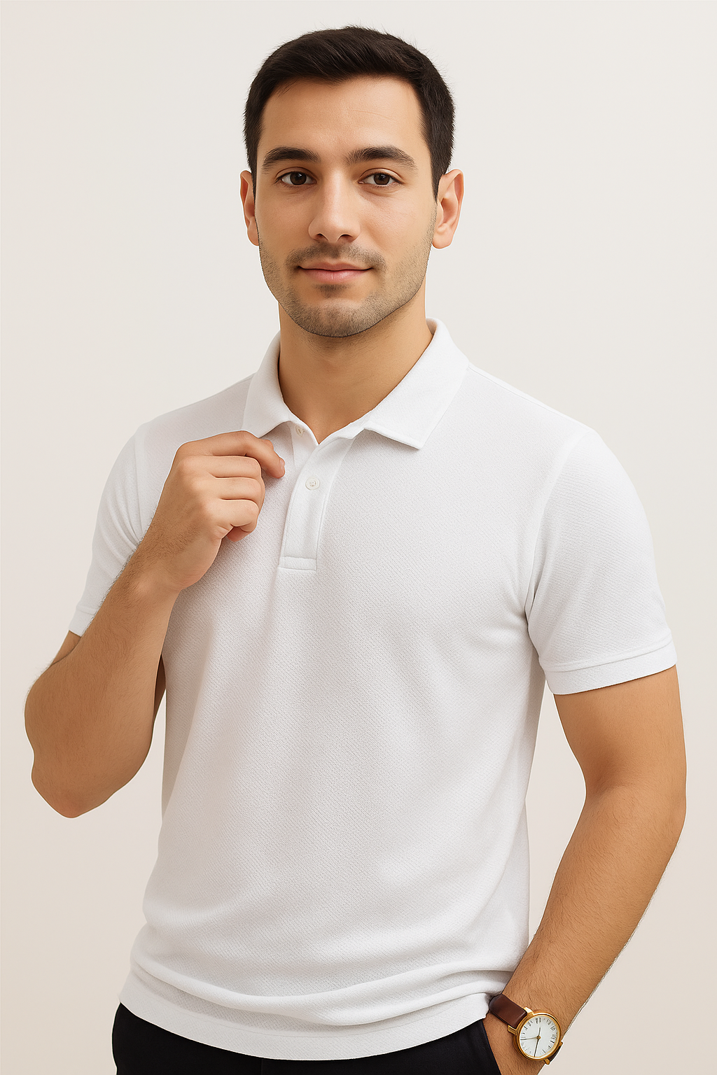 Pure White Popcorn Polo