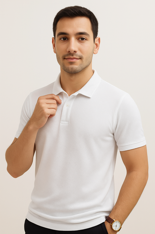 Pure White Popcorn Polo